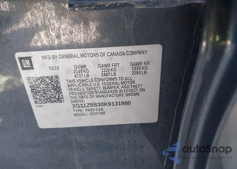 2019 Chevrolet Impala Lt из США, поврежденный, VIN 2G11Z5S30K9131980